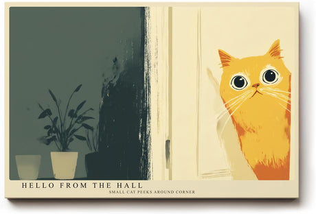 Paul Sinus Wandbild 120x80cm niedliche Katze Illustration minimalistische Tierkunst warmes gelb modernes Poster Bild stilvolle Wanddekoration fuer Wohnzimmer Schlafzimmer Flur Büro