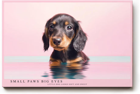 Paul Sinus Wandbild 120x80cm niedlicher Dackel Welpe Portrait moderne Tierfotografie rosa Hintergrund Kunstdruck stilvolle Wanddekoration fuer Wohnzimmer Kinderzimmer Büro