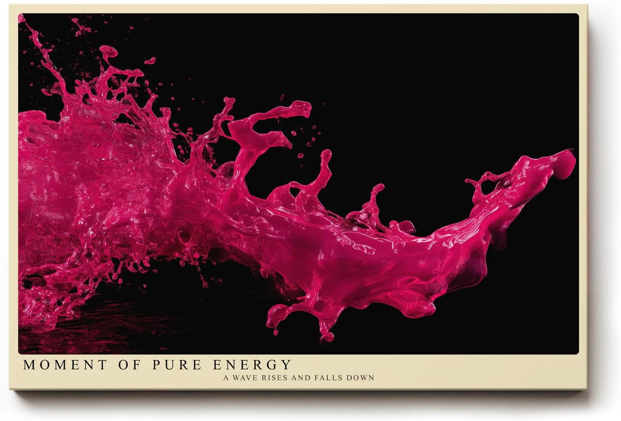 Paul Sinus Wandbild 120x80cm pinke Farbspritzer abstrakte Fotokunst dynamische Flüssigkeit moderne Kunst pink schwarz großes Kunstbild moderne Wanddekoration für Wohnzimmer Büro Atelier