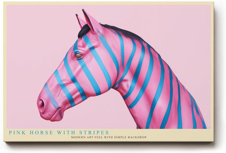 Paul Sinus Wandbild 120x80cm pinkes Pferd moderne Pop Art Tierkunst bunte Streifen Kunstdruck auffaellige Wanddekoration fuer Wohnzimmer Büro Atelier