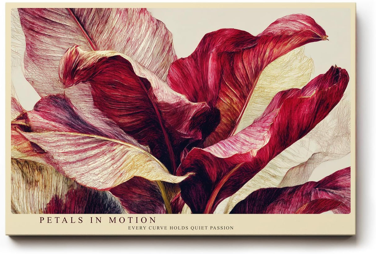 Paul Sinus Wandbild 120x80cm rote Blueten abstrakte Blumenmalerei florale Kunst rot beige elegante Wanddekoration fuer Wohnzimmer Büro