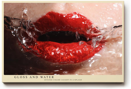 Paul Sinus Wandbild 120x80cm rote Lippen Splash Fotokunst moderner Beauty Style mit Wasser Bewegung glamouröses Kunstbild für Wohnzimmer Studio