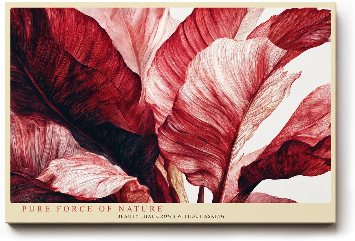 Paul Sinus Wandbild 120x80cm rote tropische Blaetter moderne botanische Kunst abstrakte Pflanzenillustration grosses Kunstbild stilvolle Wanddekoration fuer Wohnzimmer Büro