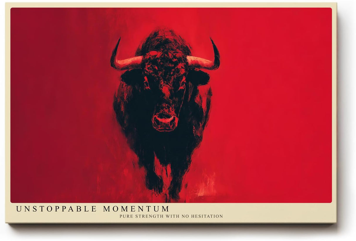 Paul Sinus Wandbild 120x80cm roter Stier moderne Tierkunst kraftvolle Illustration grosses Kunstbild stilvolle Wanddekoration fuer Wohnzimmer Büro Fitnessraum