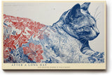 Paul Sinus Wandbild 120x80cm ruhende Katze Illustration blau rot floral moderne Tierkunst stilvolles Kunstbild Wanddekoration fuer Wohnzimmer Büro