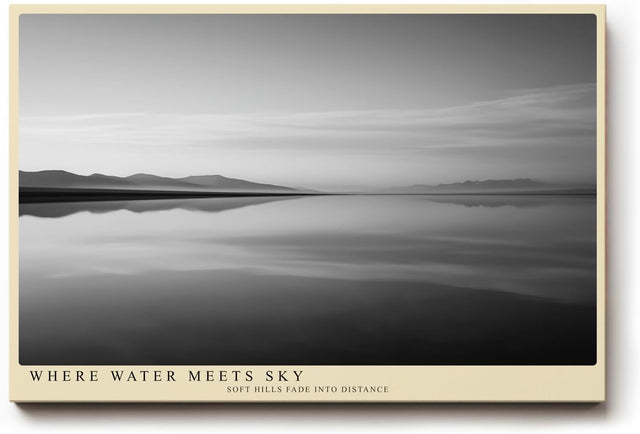 Paul Sinus Wandbild 120x80cm ruhige See Landschaft Schwarz Weiss minimalistische Natur Fotokunst elegantes Kunstposter zeitlose Wanddekoration fuer Wohnzimmer Schlafzimmer Büro Flur
