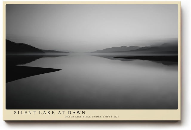 Paul Sinus Wandbild 120x80cm ruhiger See mit Bergen minimalistische Schwarz Weiss Landschaft modernes Kunstposter stilvolle Wanddekoration fuer Wohnzimmer Schlafzimmer Büro