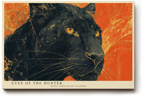 Paul Sinus Wandbild 120x80cm schwarzer Panther Tierportrait wilde Katze orange Hintergrund moderne Tierkunst Wanddekoration fuer Wohnzimmer Büro