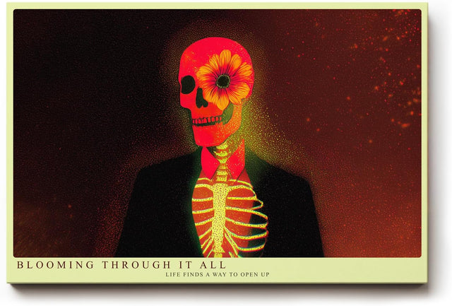Paul Sinus Wandbild 120x80cm surrealer Totenkopf mit Blume moderne Kunst Illustration farbenstarkes Motiv stilvolle Wanddekoration fuer Wohnzimmer Büro