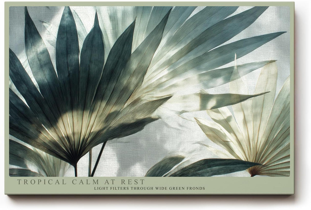 Paul Sinus Wandbild 120x80cm tropische Blaetter modern gruen beige botanische Kunst Kunstdruck grosses Wandbild 120x80cm ruhige Natur Wanddekoration fuer Wohnzimmer Büro