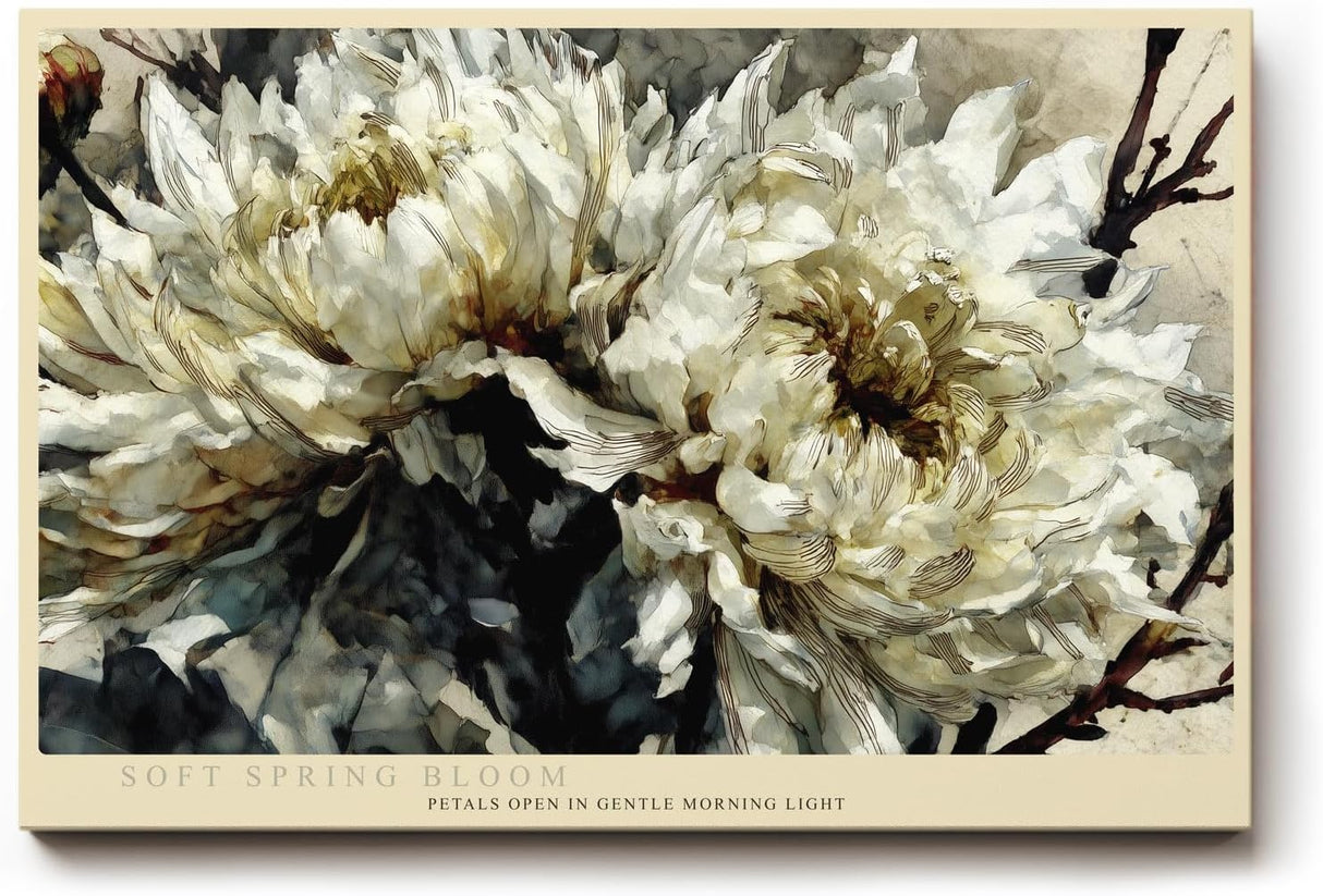 Paul Sinus Wandbild 120x80cm weisse Blueten elegante Blumenmalerei moderne florale Kunst Leinwand Wanddekoration stilvolles Blumenmotiv fuer Wohnzimmer