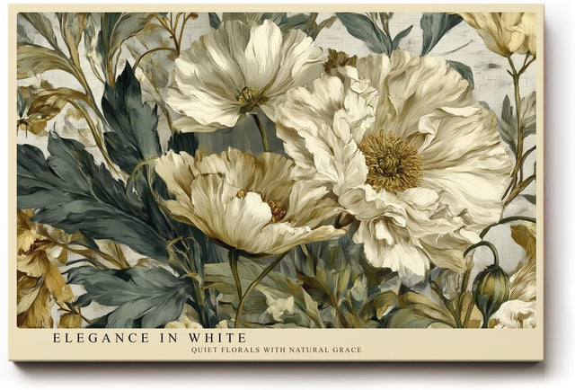 Paul Sinus Wandbild 120x80cm weisse Blumen elegante Naturmalerei florale Kunst beige gruene Toene stilvolle Wanddekoration fuer Wohnzimmer Büro