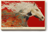 Paul Sinus Wandbild 120x80cm weisses Pferd abstrakte Bewegungskunst rot creme modernes Tiermotiv Kunstdruck grosses Wandbild 120x80cm elegante Wanddekoration fuer Wohnzimmer Büro