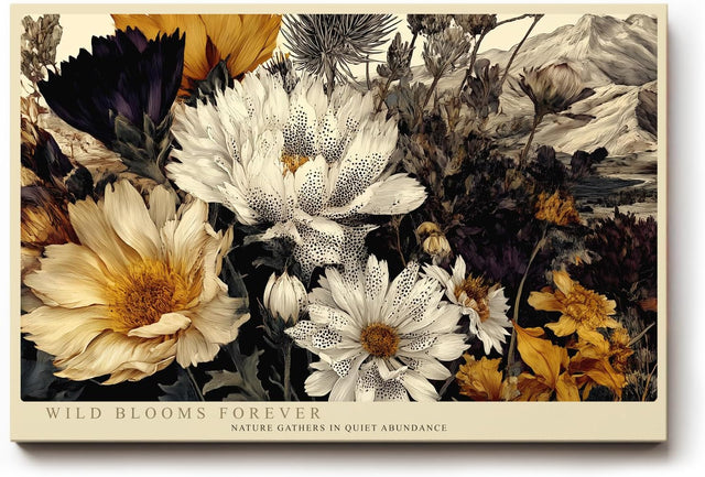 Paul Sinus Wandbild 120x80cm wilde Blumen Landschaft florale Naturkunst beige gold schwarz elegante Blumen Wanddekoration fuer Wohnzimmer Büro