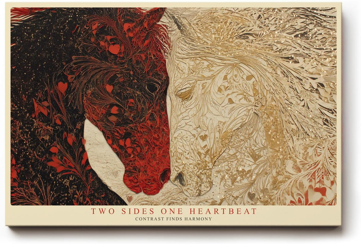 Paul Sinus Wandbild 120x80cm zwei Pferde abstrakte Tierkunst rot beige moderne Pferdemalerei Kunstdruck grosses Wandbild 120x80cm elegante Wanddekoration fuer Wohnzimmer Büro