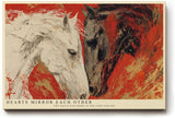 Paul Sinus Wandbild 120x80cm zwei Pferde abstrakte Tierkunst rot weiss modernes Pferdemotiv Kunstdruck grosses Wandbild 120x80cm kraftvolle Wanddekoration fuer Wohnzimmer Büro