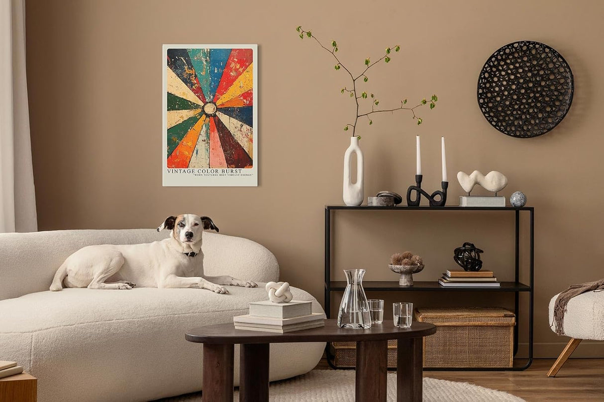 Paul Sinus Leinwandbild 80x120cm abstrakte Farbexplosion mit Vintage-Texturen und dynamischer Energie – kunstvolles Leinwandbild für moderne Raumgestaltung