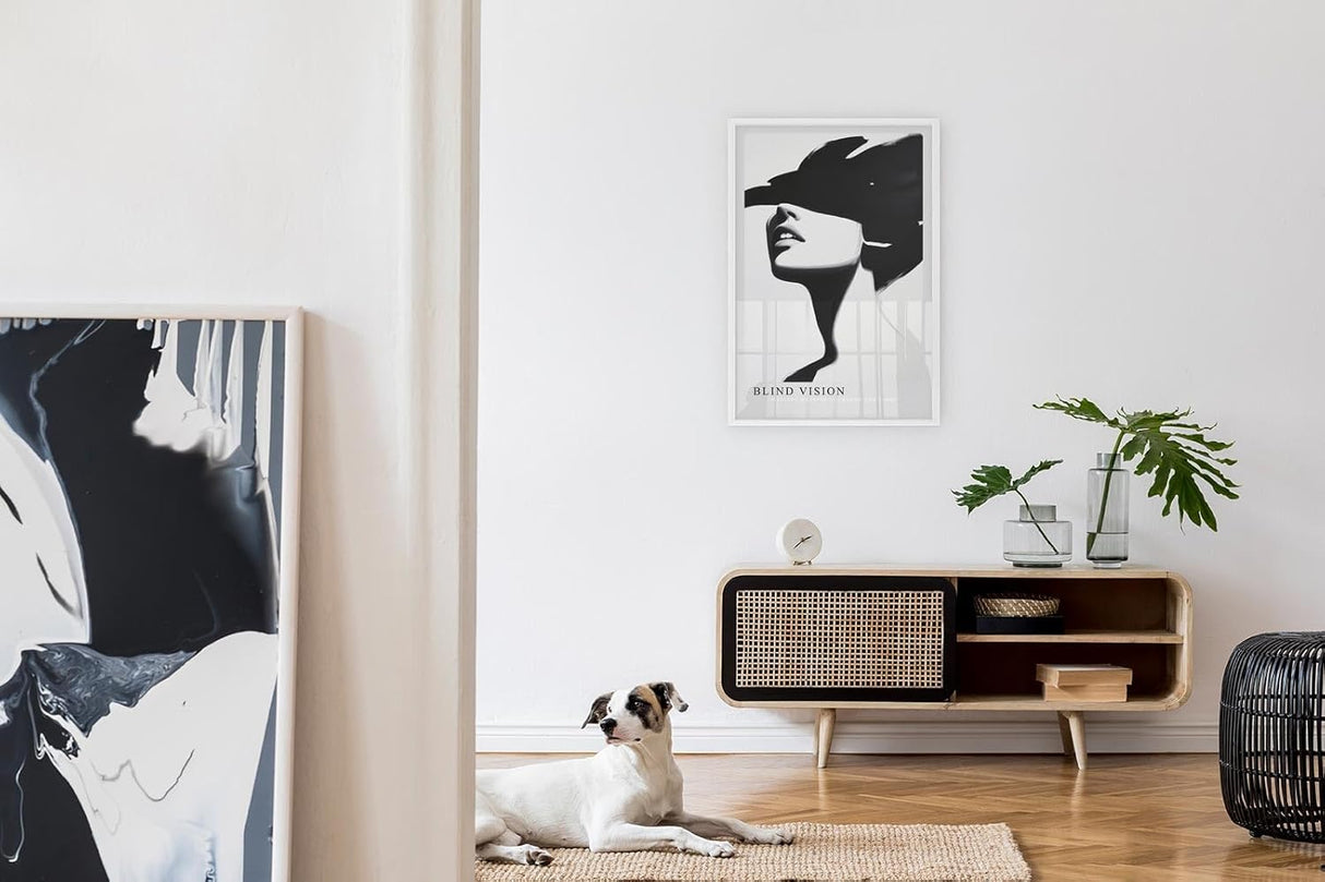 Paul Sinus Leinwandbild 40x60cm abstraktes Porträt einer Frau in Schwarz-Weiß mit modernem Minimalismus – kunstvolles Leinwandbild