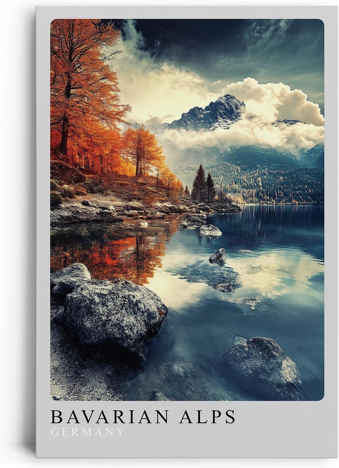 Paul Sinus Leinwandbild 60x90cm Bayerische Alpen – Malerische Berglandschaft mit herbstlichen Farben, spiegelndem See und majestätischer Natur
