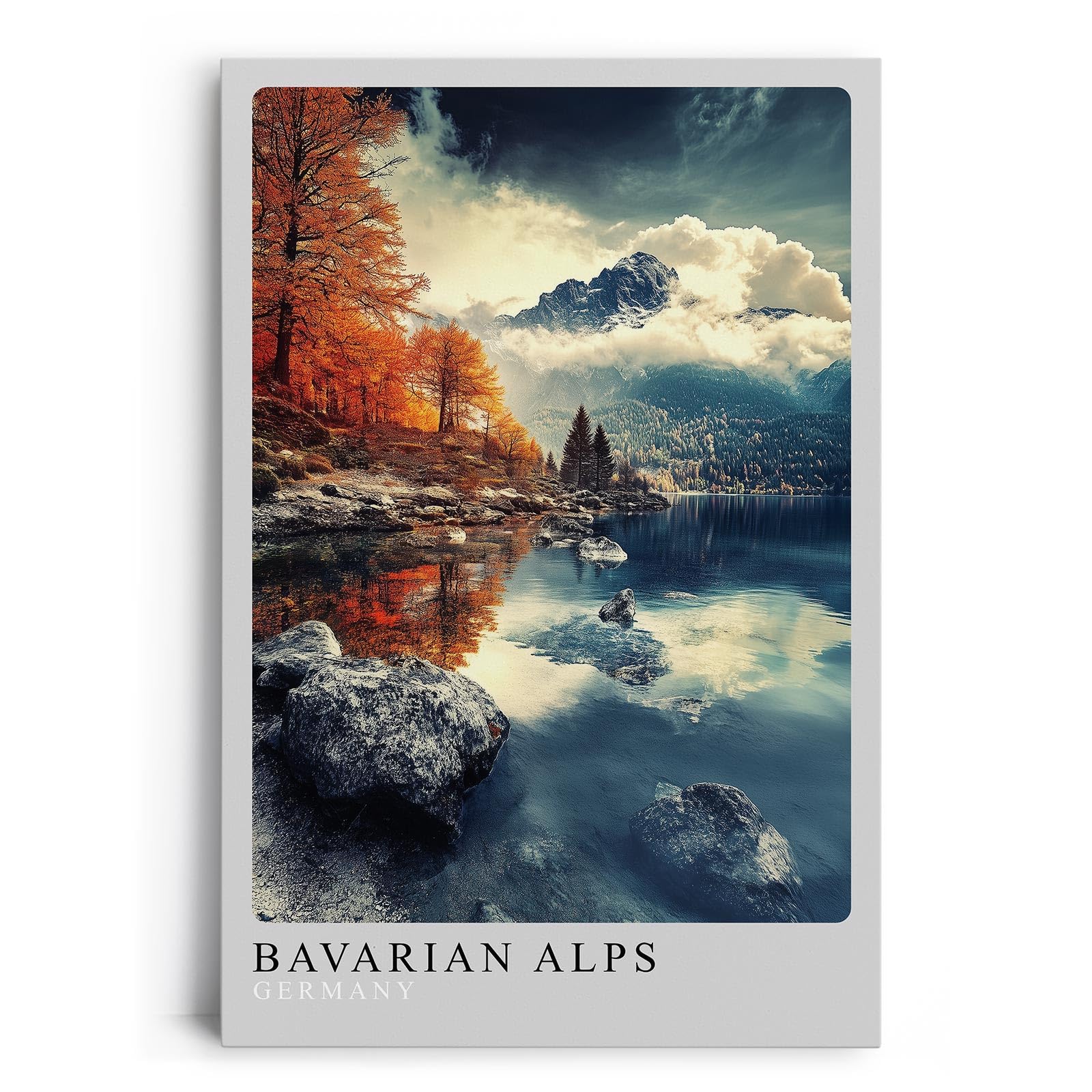 Paul Sinus Leinwandbild 60x90cm Bayerische Alpen – Malerische Berglandschaft mit herbstlichen Farben, spiegelndem See und majestätischer Natur