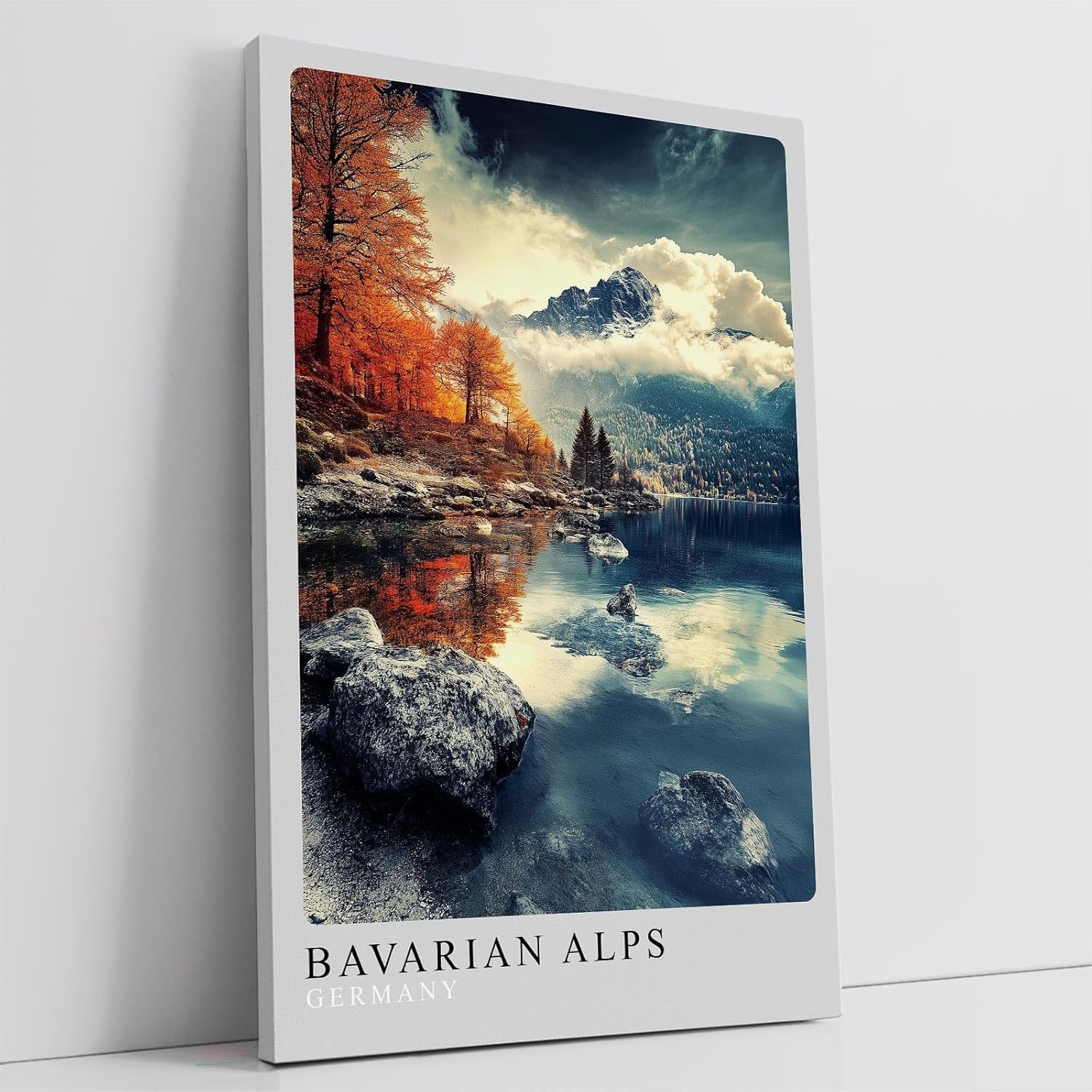 Paul Sinus Leinwandbild 60x90cm Bayerische Alpen – Malerische Berglandschaft mit herbstlichen Farben, spiegelndem See und majestätischer Natur