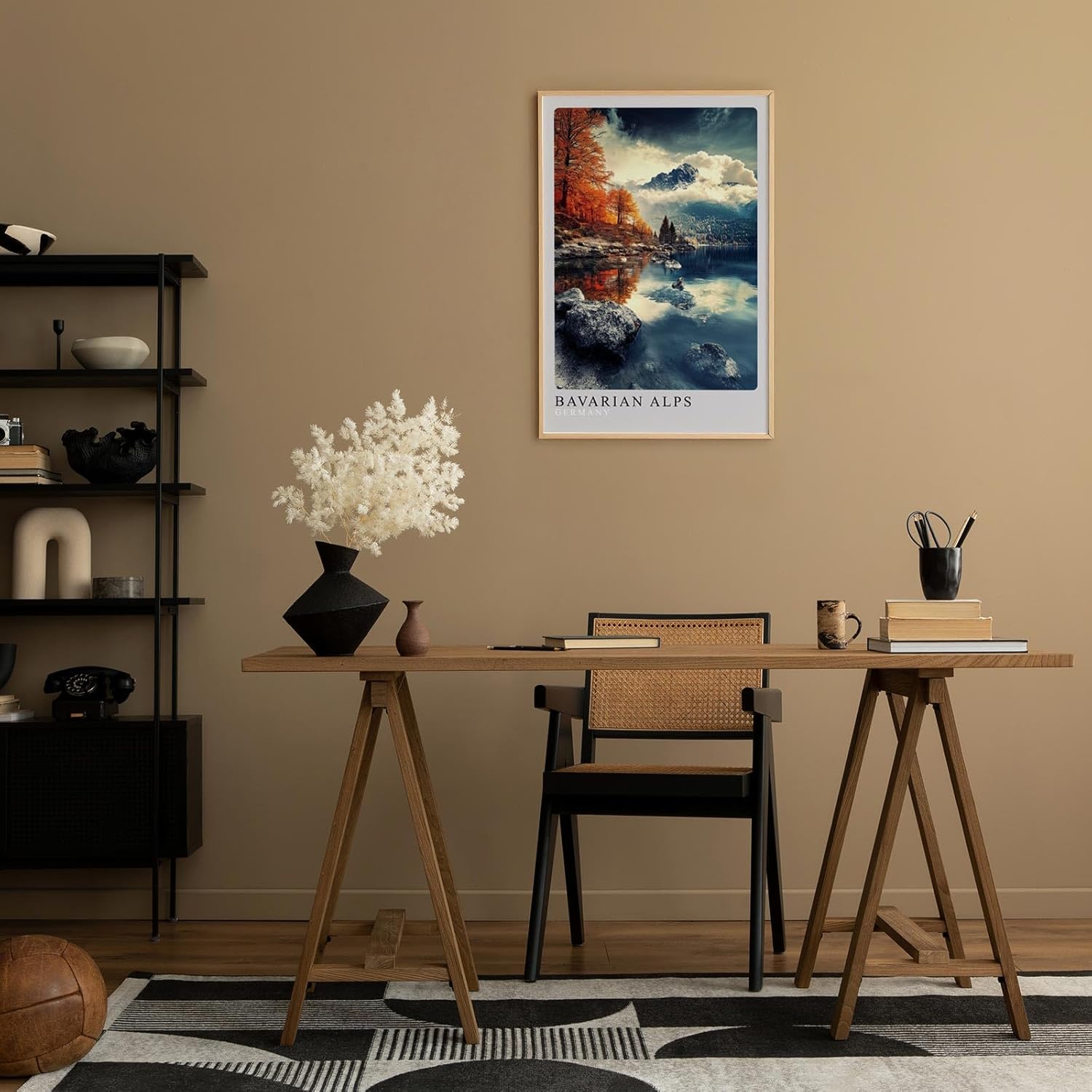 Paul Sinus Leinwandbild 60x90cm Bayerische Alpen – Malerische Berglandschaft mit herbstlichen Farben, spiegelndem See und majestätischer Natur