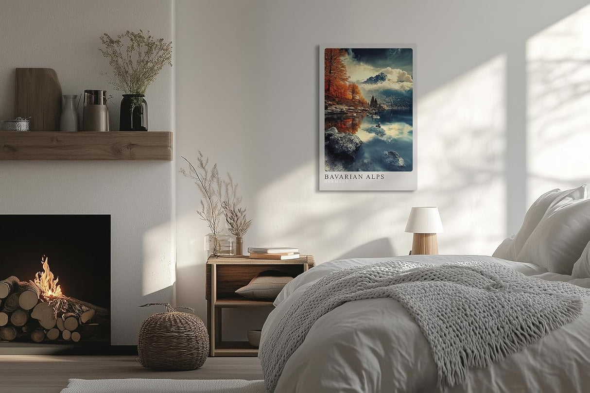 Paul Sinus Leinwandbild 60x90cm Bayerische Alpen – Malerische Berglandschaft mit herbstlichen Farben, spiegelndem See und majestätischer Natur