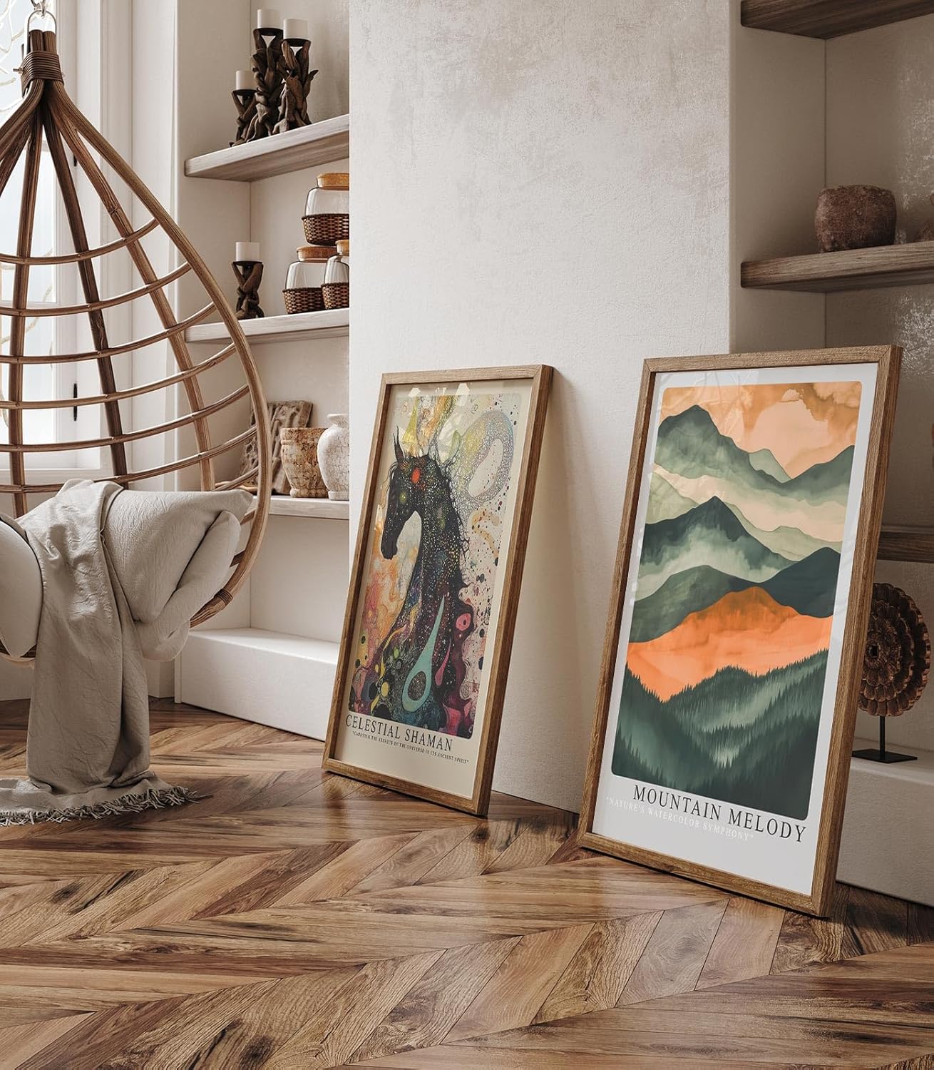 Paul Sinus Leinwandbild 40x60cm Bergmelodie – Harmonische Aquarell-Berglandschaft in warmen Naturtönen mit sanften Farbverläufen