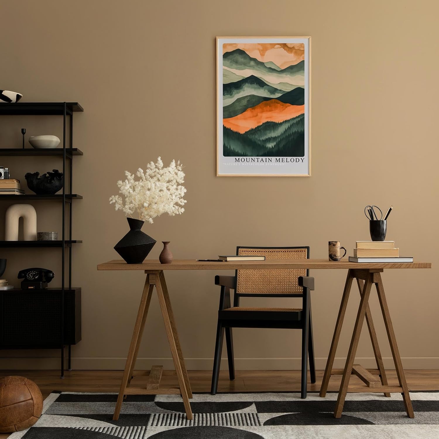 Paul Sinus Leinwandbild 40x60cm Bergmelodie – Harmonische Aquarell-Berglandschaft in warmen Naturtönen mit sanften Farbverläufen