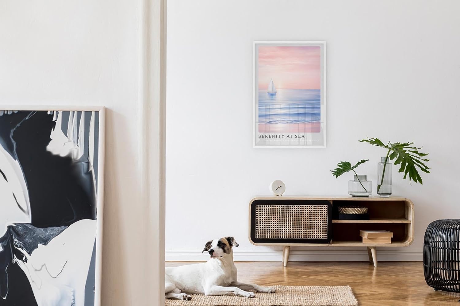 Paul Sinus Leinwandbild 80x120cm beruhigende Segelboot-Szene mit sanften Pastelltönen, stimmungsvolle Wandkunst mit ruhigem Meer