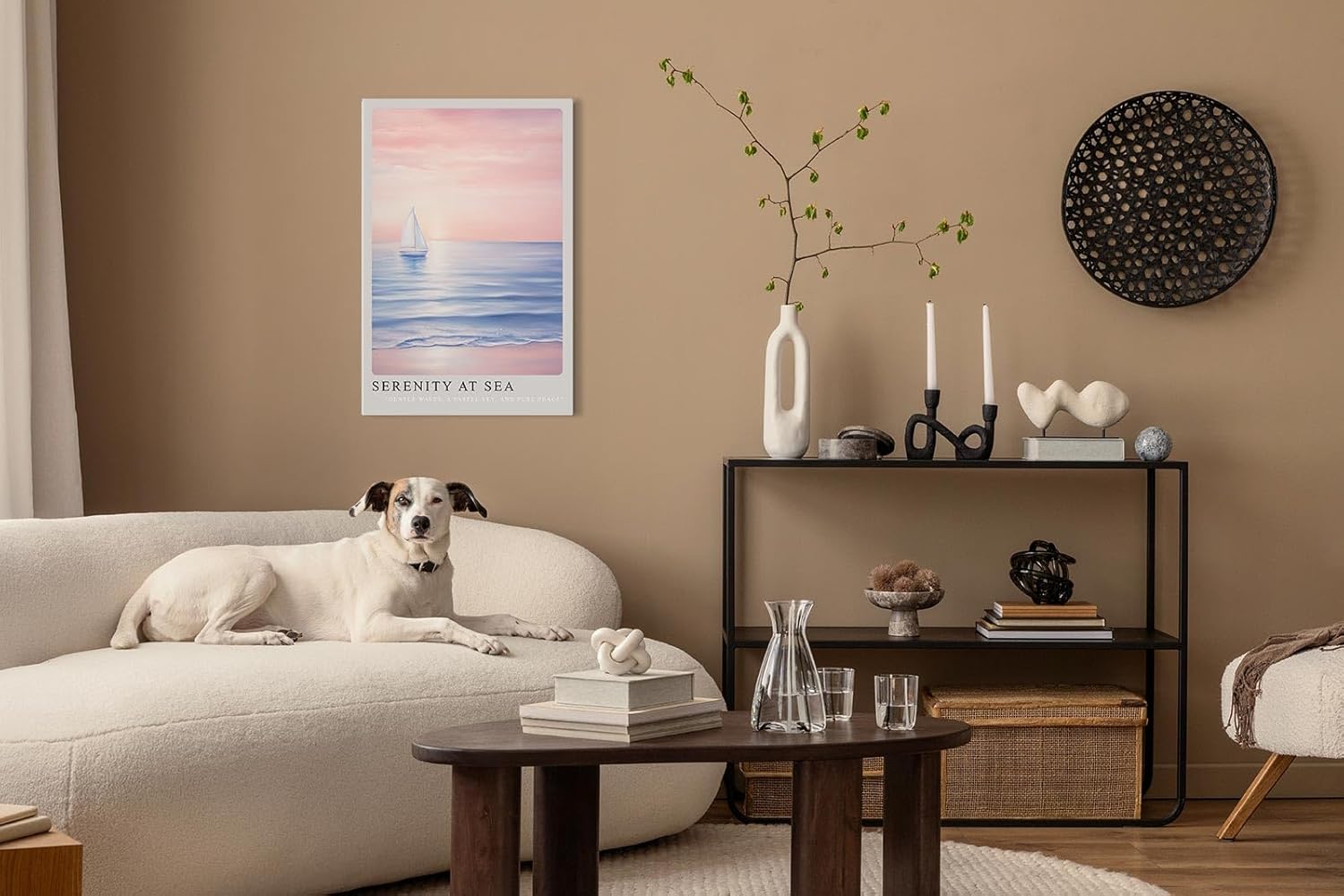 Paul Sinus Leinwandbild 80x120cm beruhigende Segelboot-Szene mit sanften Pastelltönen, stimmungsvolle Wandkunst mit ruhigem Meer