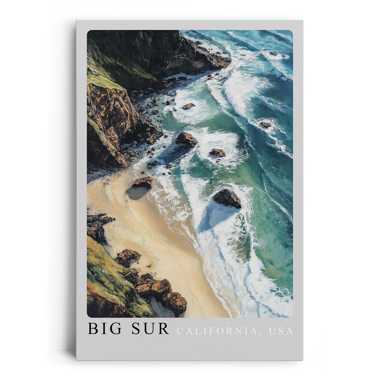 Paul Sinus Leinwandbild 40x60cm Big Sur Küstenzauber – Spektakuläre kalifornische Steilküste mit türkisblauem Ozean und goldenen Sandstränden