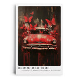 Paul Sinus Leinwandbild 40x60cm Blood Red Ride – Ausdrucksstarke Komposition aus klassischem Auto, roten Schmetterlingen und dynamischer Farbexplosion