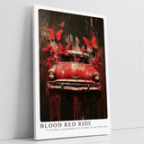 Paul Sinus Leinwandbild 40x60cm Blood Red Ride – Ausdrucksstarke Komposition aus klassischem Auto, roten Schmetterlingen und dynamischer Farbexplosion