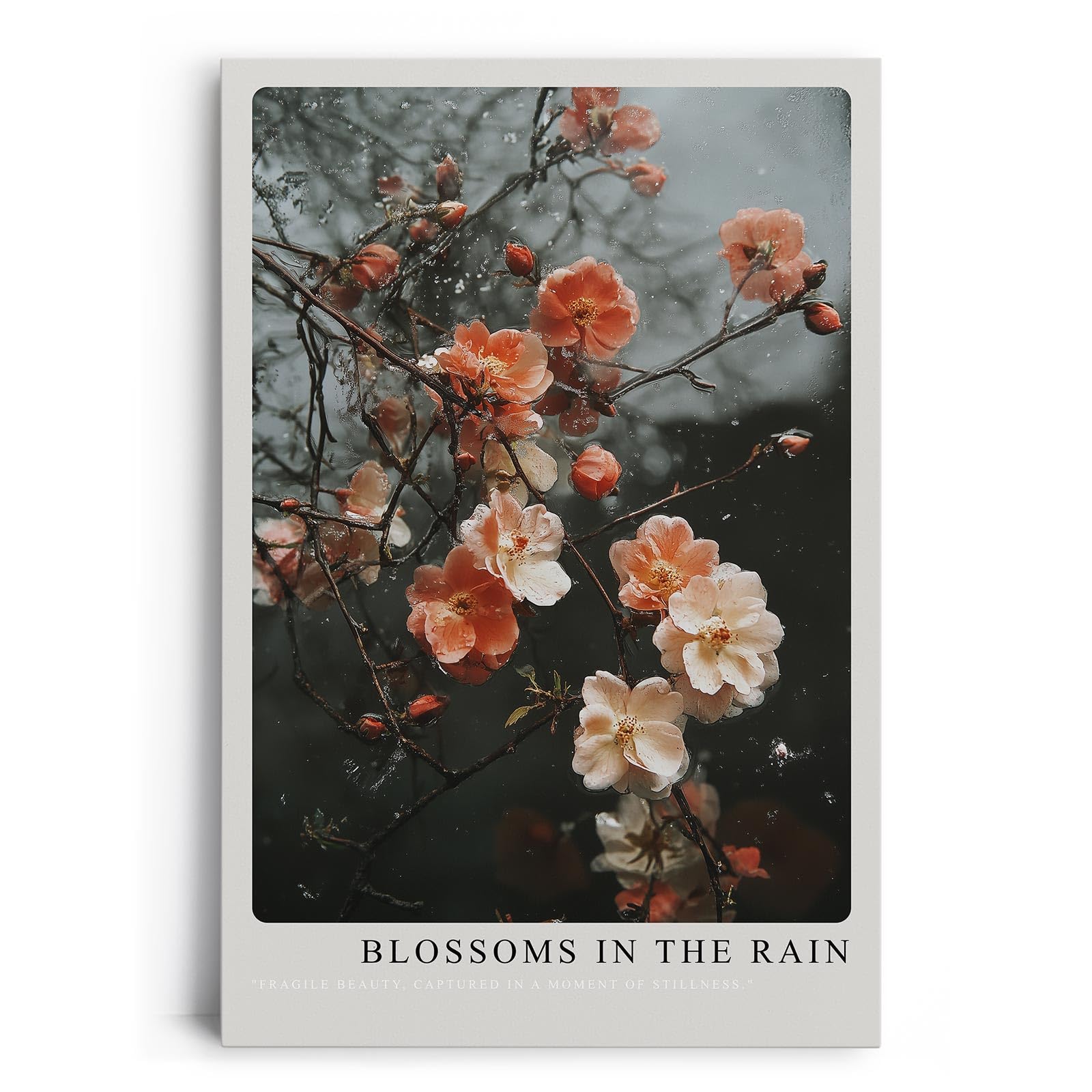 Paul Sinus Leinwandbild 60x90cm Blossoms in the Rain Leinwandbild zarte Blüten im Regen auf dunklem Hintergrund poetische Naturkunst