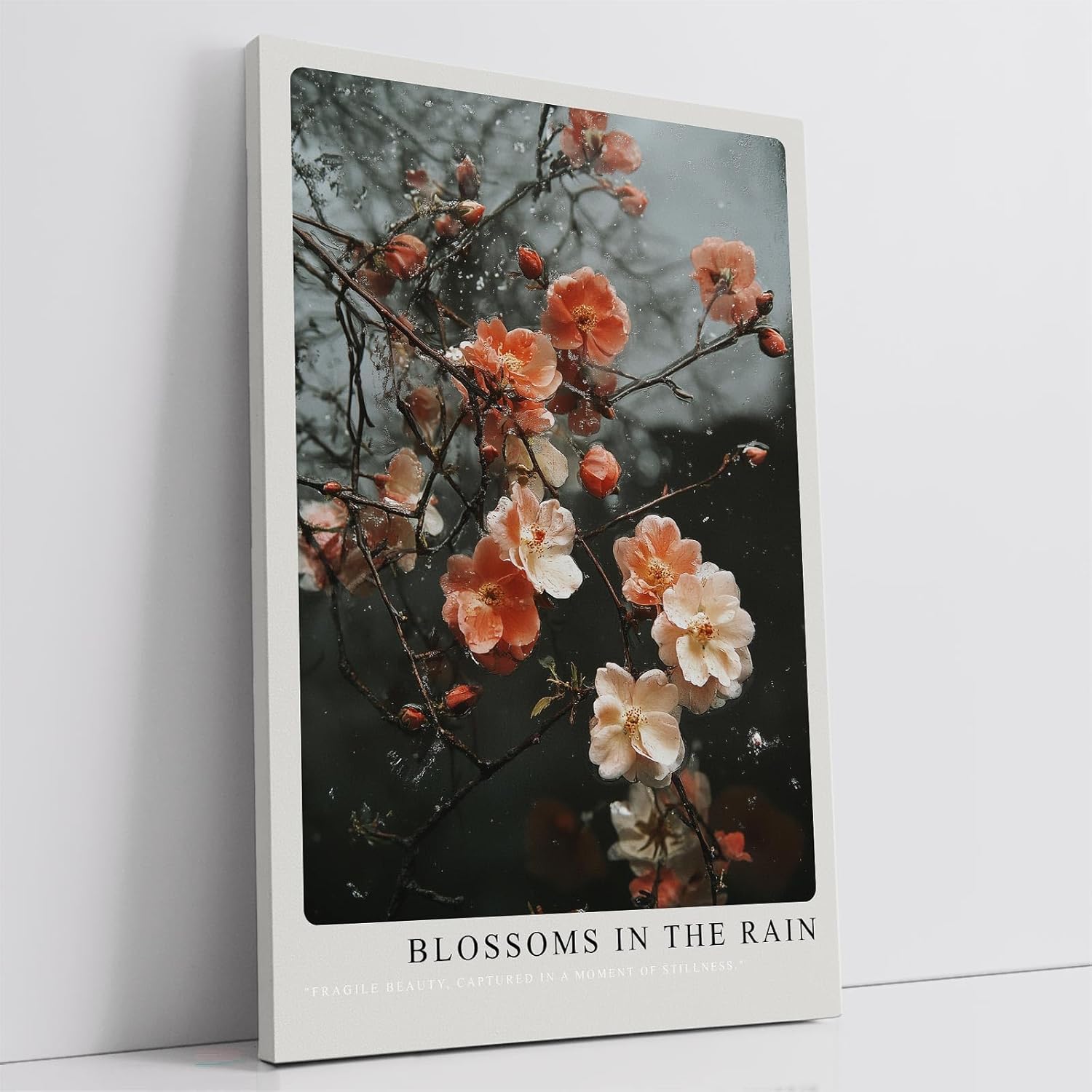 Paul Sinus Leinwandbild 60x90cm Blossoms in the Rain Leinwandbild zarte Blüten im Regen auf dunklem Hintergrund poetische Naturkunst