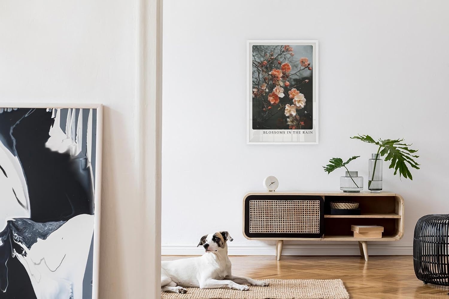 Paul Sinus Leinwandbild 60x90cm Blossoms in the Rain Leinwandbild zarte Blüten im Regen auf dunklem Hintergrund poetische Naturkunst