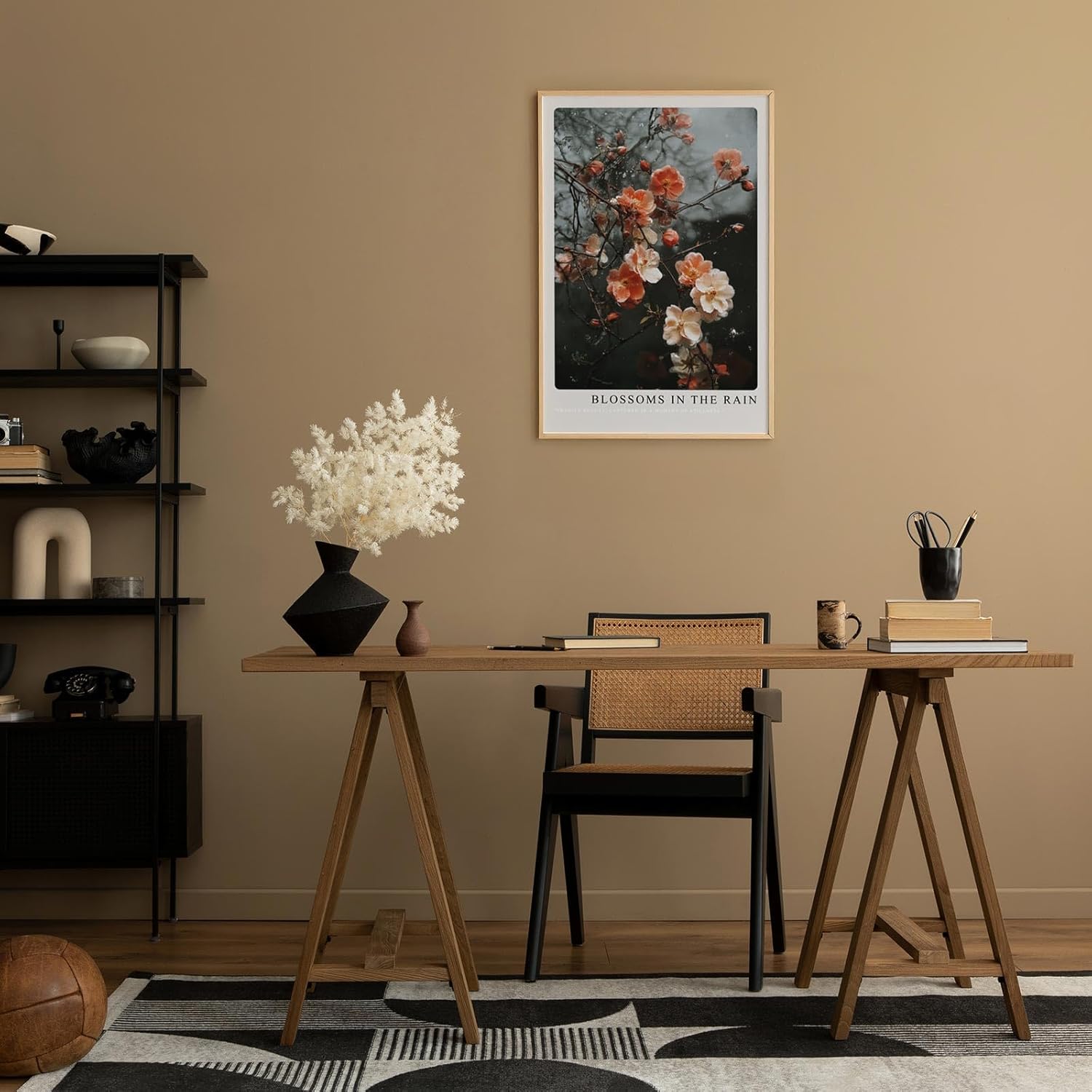 Paul Sinus Leinwandbild 60x90cm Blossoms in the Rain Leinwandbild zarte Blüten im Regen auf dunklem Hintergrund poetische Naturkunst