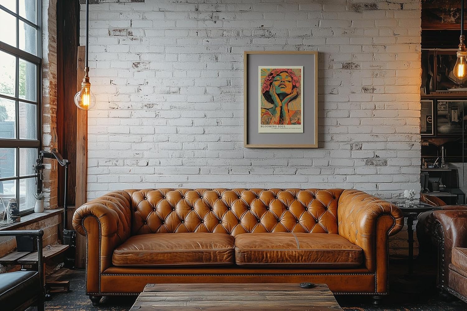 Paul Sinus Leinwandbild 80x120cm Blühende Seele – Ausdrucksstarke Porträtkunst in leuchtenden Farben und floralen Akzenten