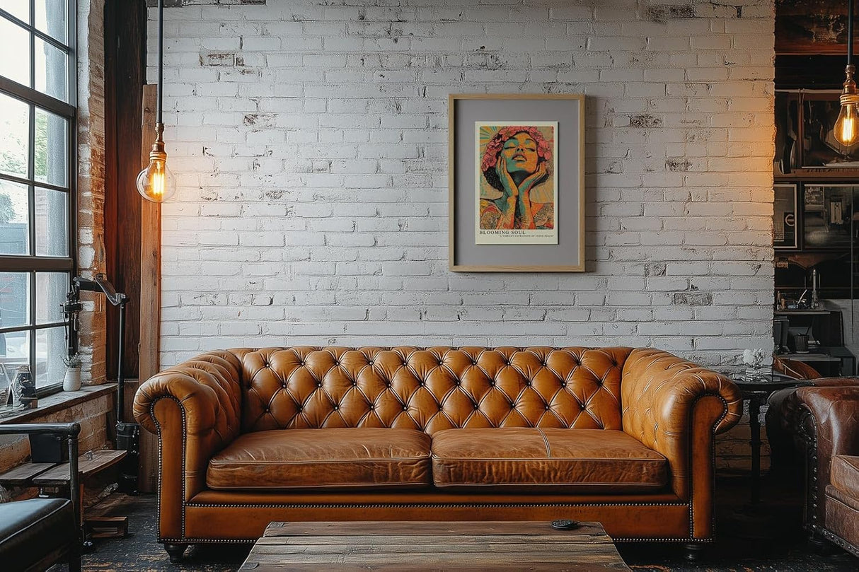 Paul Sinus Leinwandbild 80x120cm Blühende Seele – Ausdrucksstarke Porträtkunst in leuchtenden Farben und floralen Akzenten