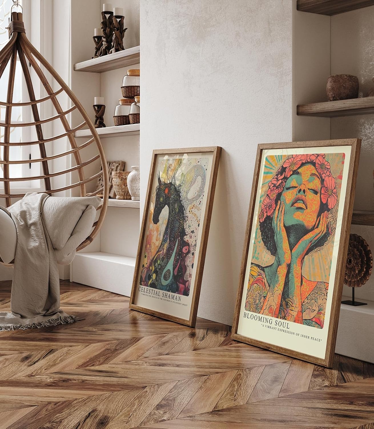 Paul Sinus Leinwandbild 80x120cm Blühende Seele – Ausdrucksstarke Porträtkunst in leuchtenden Farben und floralen Akzenten