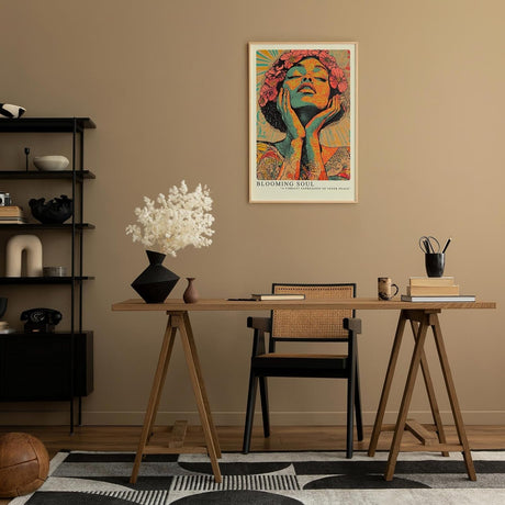 Paul Sinus Leinwandbild 80x120cm Blühende Seele – Ausdrucksstarke Porträtkunst in leuchtenden Farben und floralen Akzenten