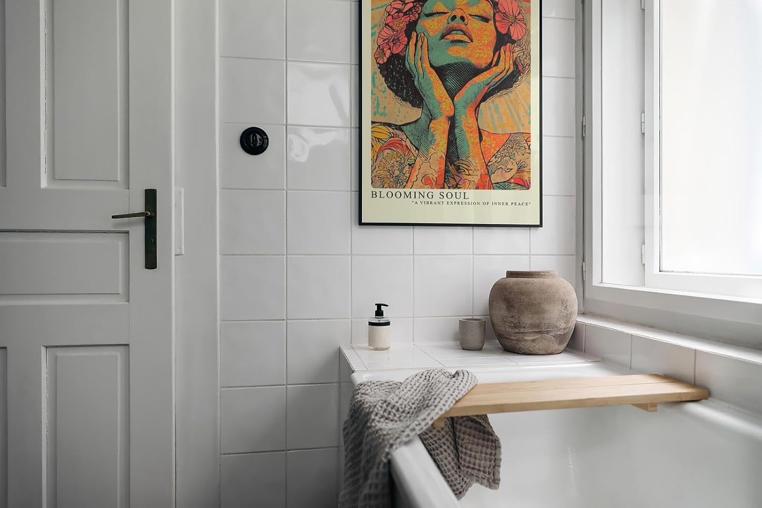 Paul Sinus Leinwandbild 80x120cm Blühende Seele – Ausdrucksstarke Porträtkunst in leuchtenden Farben und floralen Akzenten