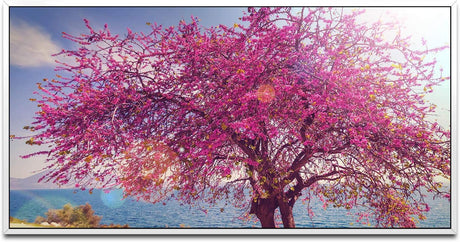 blühender Baum ca. 130x70cm Wandbild inklusive Schattenfugenrahmen weiss - Panorama Leinwand Bild XXL Format Wandbilder Wohnzimmer Wohnung Deko Kunstdrucke