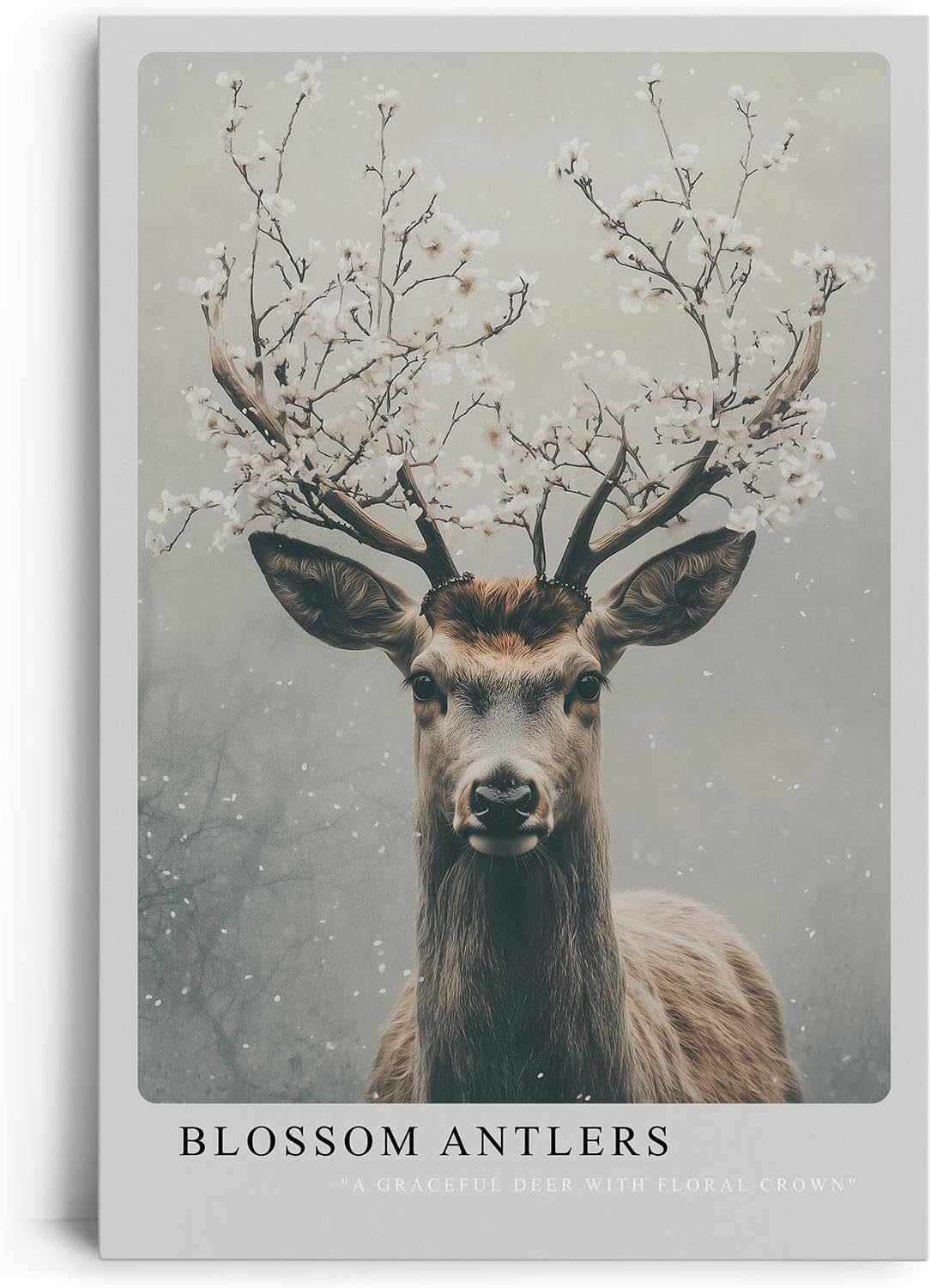 Paul Sinus Leinwandbild 40x60cm Blühender Hirsch elegant mystisch harmonisch Naturverbundenheit surreal kunstvolle Wandkunst sanfte Farben faszinierend