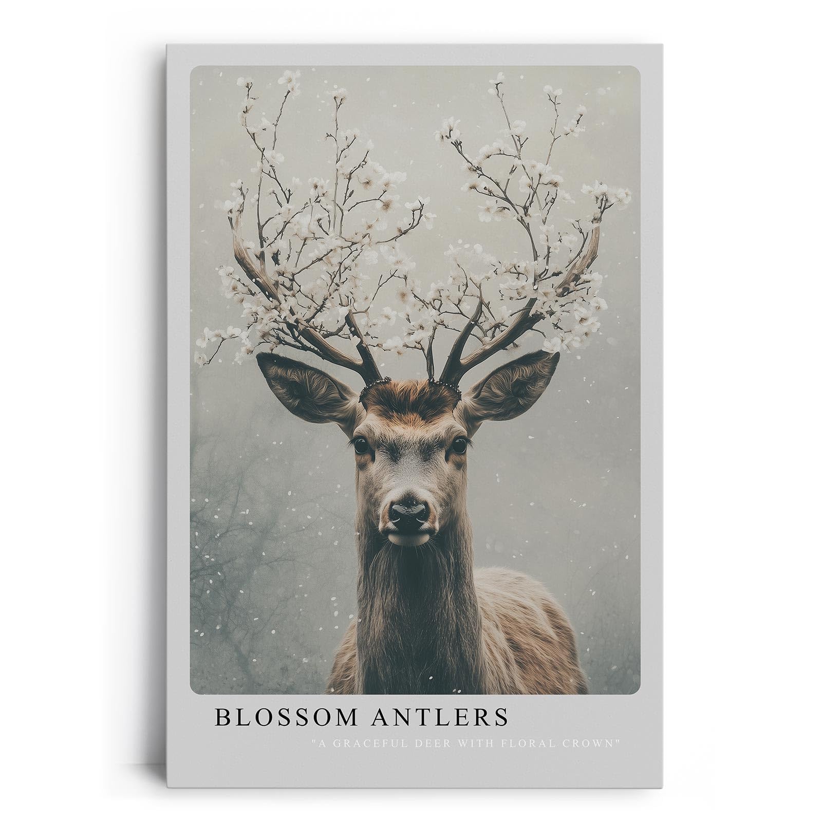Paul Sinus Leinwandbild 40x60cm Blühender Hirsch elegant mystisch harmonisch Naturverbundenheit surreal kunstvolle Wandkunst sanfte Farben faszinierend