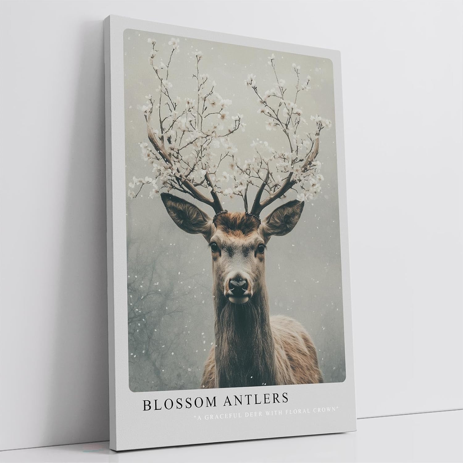 Paul Sinus Leinwandbild 40x60cm Blühender Hirsch elegant mystisch harmonisch Naturverbundenheit surreal kunstvolle Wandkunst sanfte Farben faszinierend