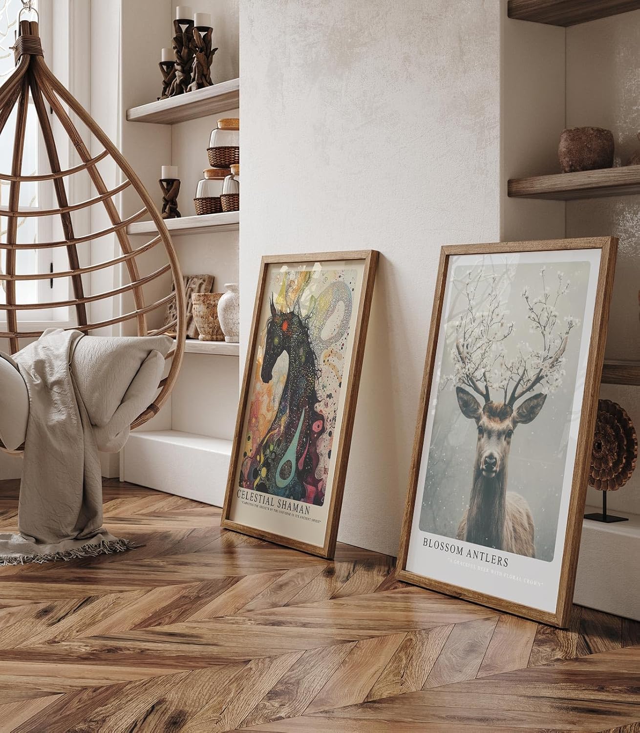 Paul Sinus Leinwandbild 40x60cm Blühender Hirsch elegant mystisch harmonisch Naturverbundenheit surreal kunstvolle Wandkunst sanfte Farben faszinierend