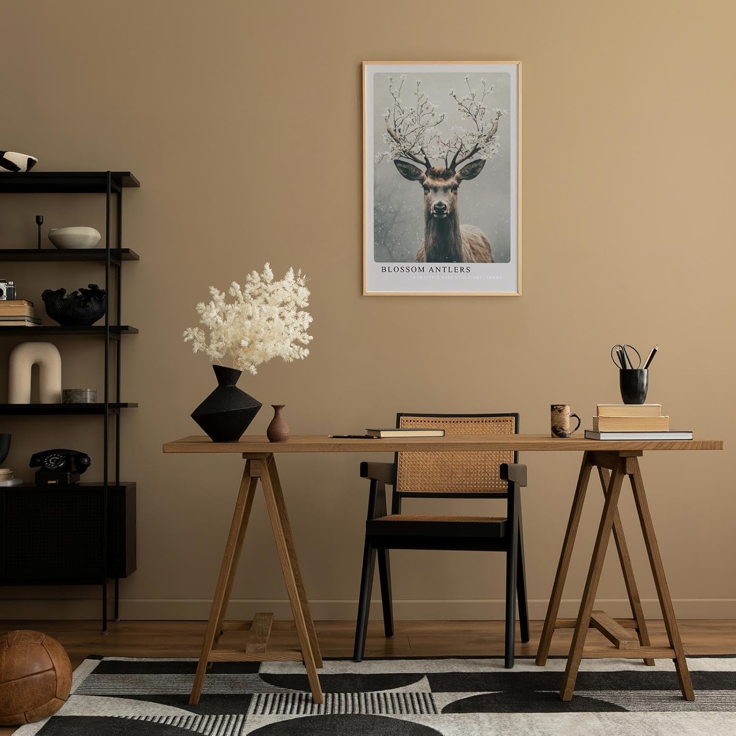 Paul Sinus Leinwandbild 40x60cm Blühender Hirsch elegant mystisch harmonisch Naturverbundenheit surreal kunstvolle Wandkunst sanfte Farben faszinierend