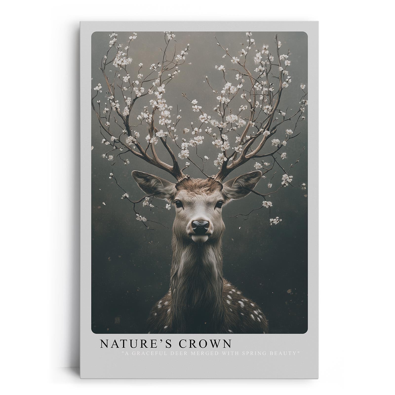 Paul Sinus Leinwandbild 60x90cm Blühender Hirsch majestätisch mystisch harmonisch Naturverbundenheit surreal kunstvolle Wandkunst sanfte Farben